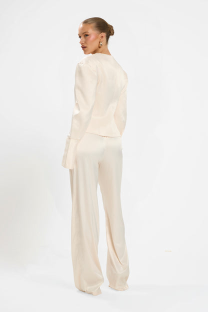 SATIN FLARED PANTS | BLUSH