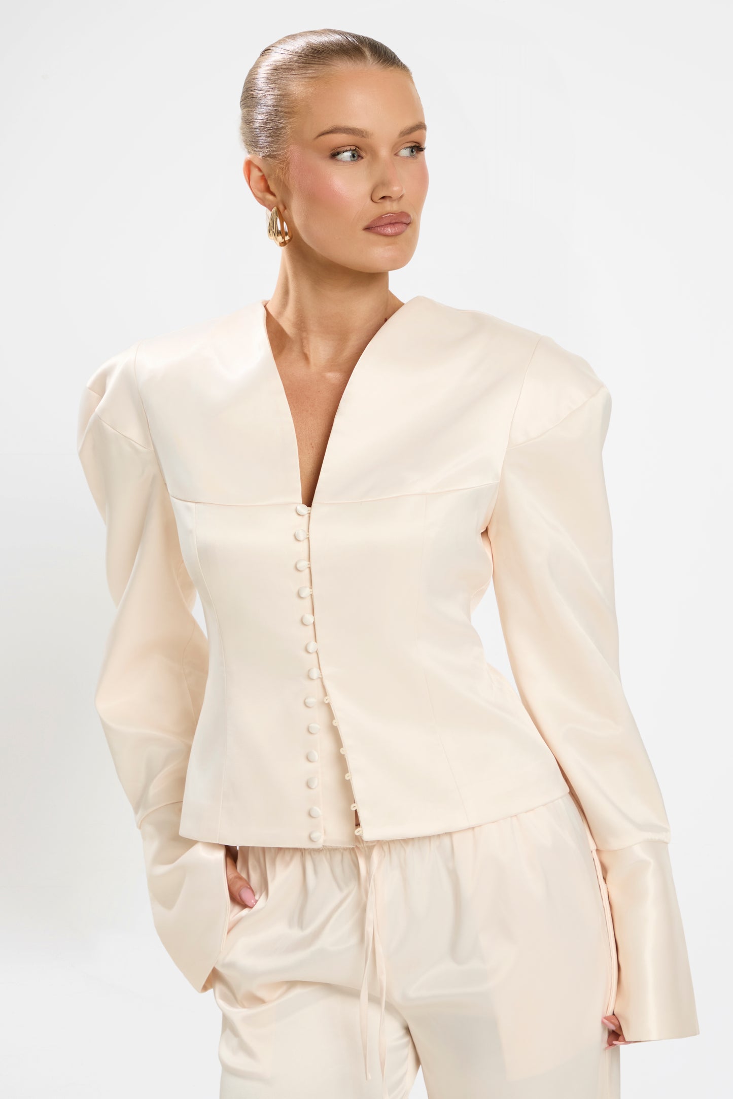 MARGOT STRUCTURED BLAZER | BLUSH SATIN