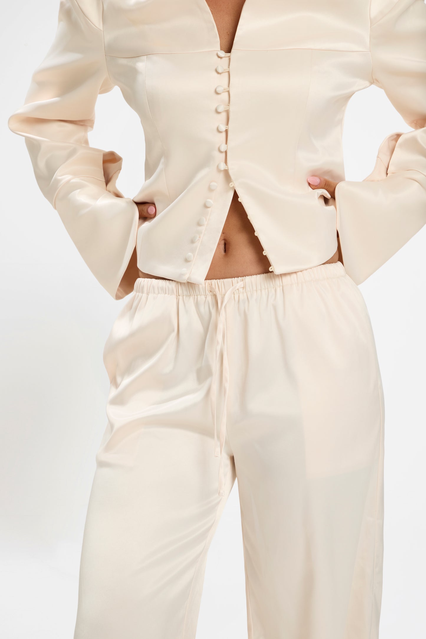 SATIN FLARED PANTS | BLUSH