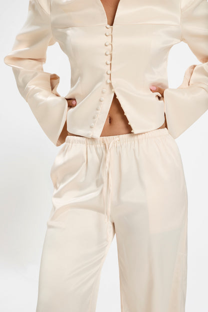 SATIN FLARED PANTS | BLUSH