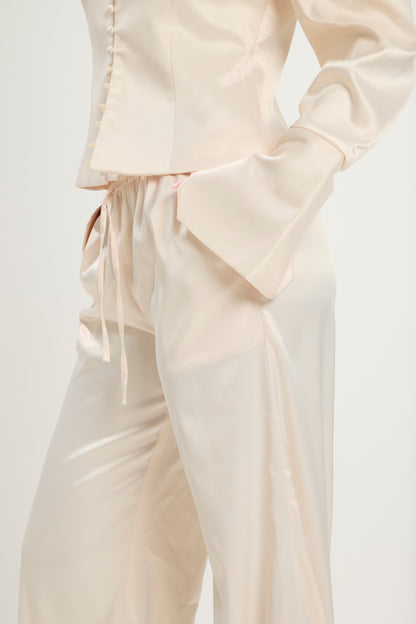 SATIN FLARED PANTS | BLUSH