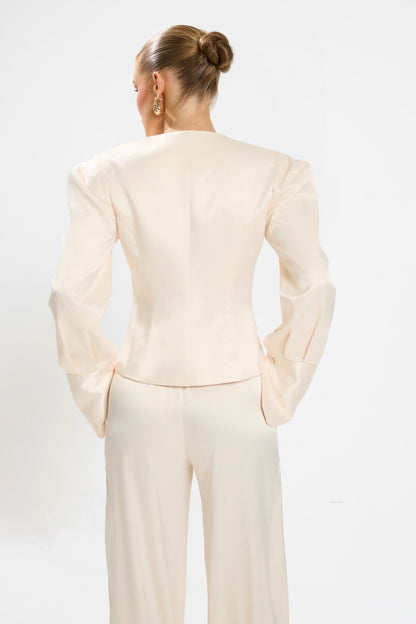 SATIN FLARED PANTS | BLUSH