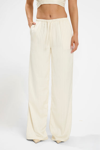 SATIN FLARED PANTS  | TEXTURED IVORY CREAM