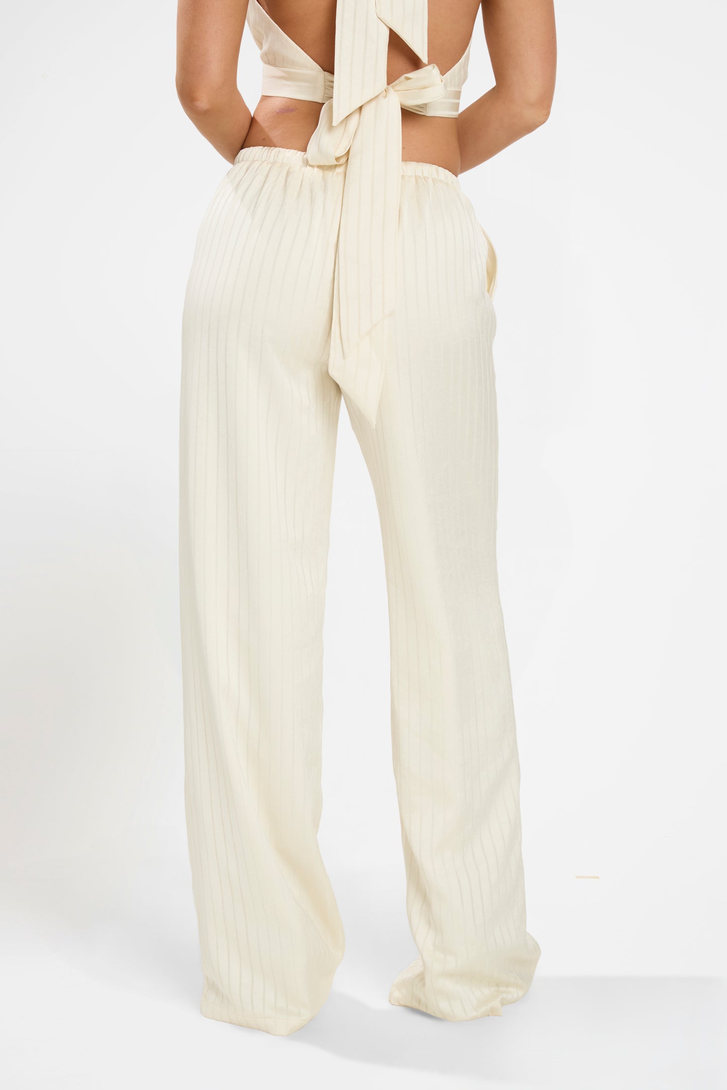 SATIN FLARED PANTS  | TEXTURED IVORY CREAM