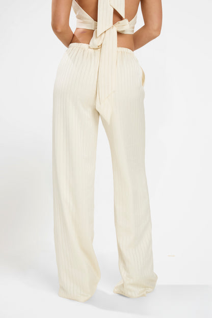 SATIN FLARED PANTS  | TEXTURED IVORY CREAM