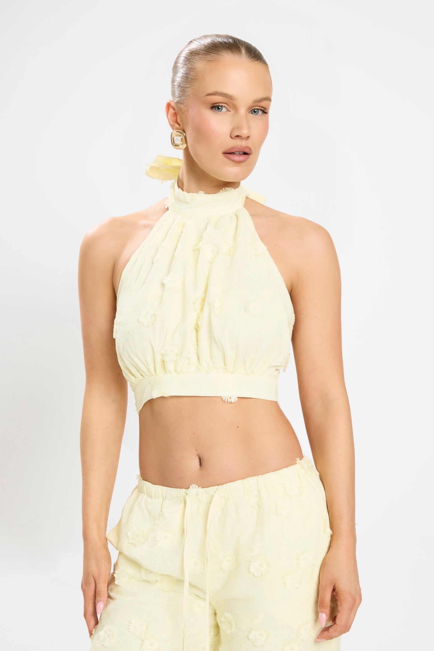 ESME EMBRODIED PANT SET | LEMON