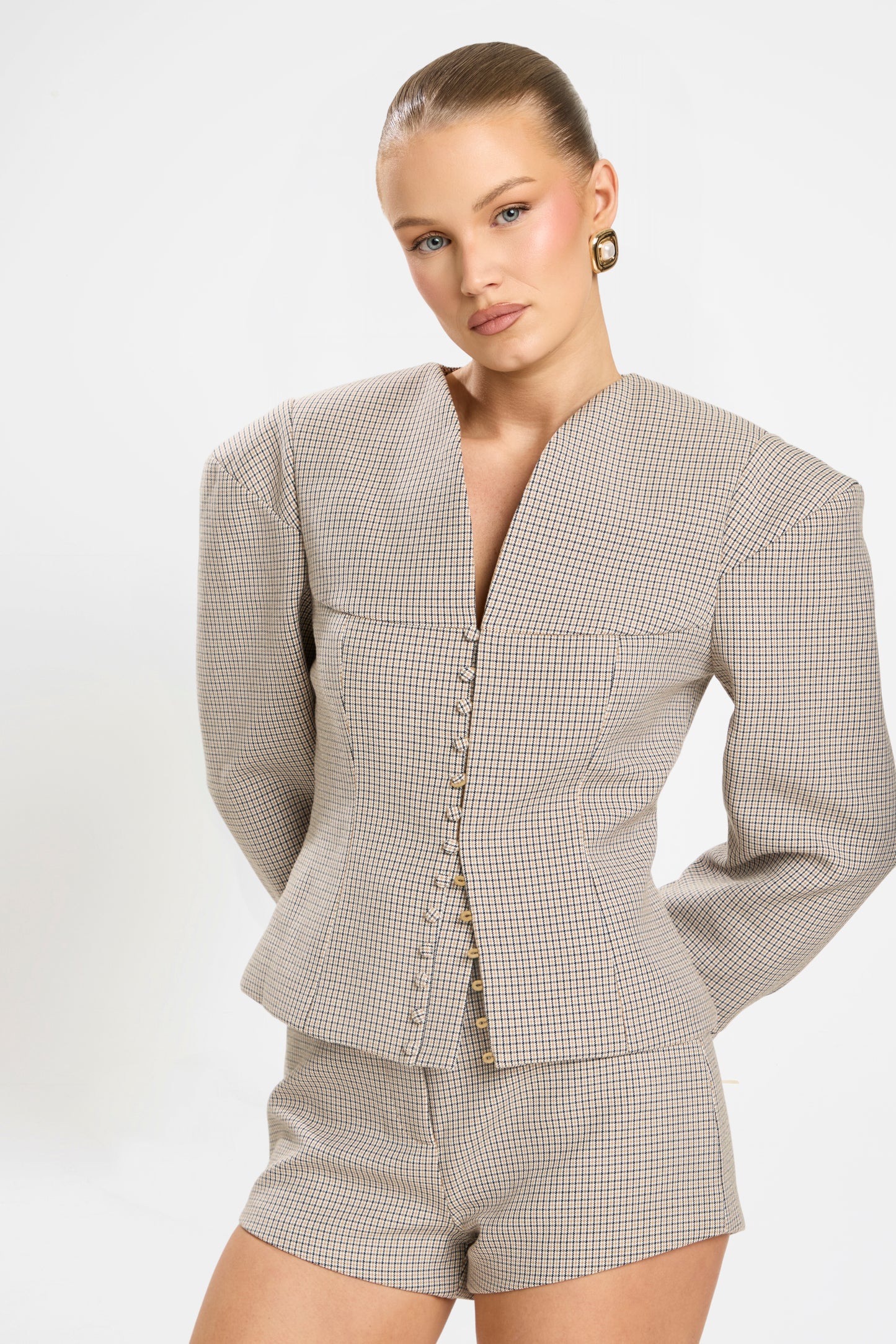MARGOT TAILORED SHORTS | NUDE CHECKED