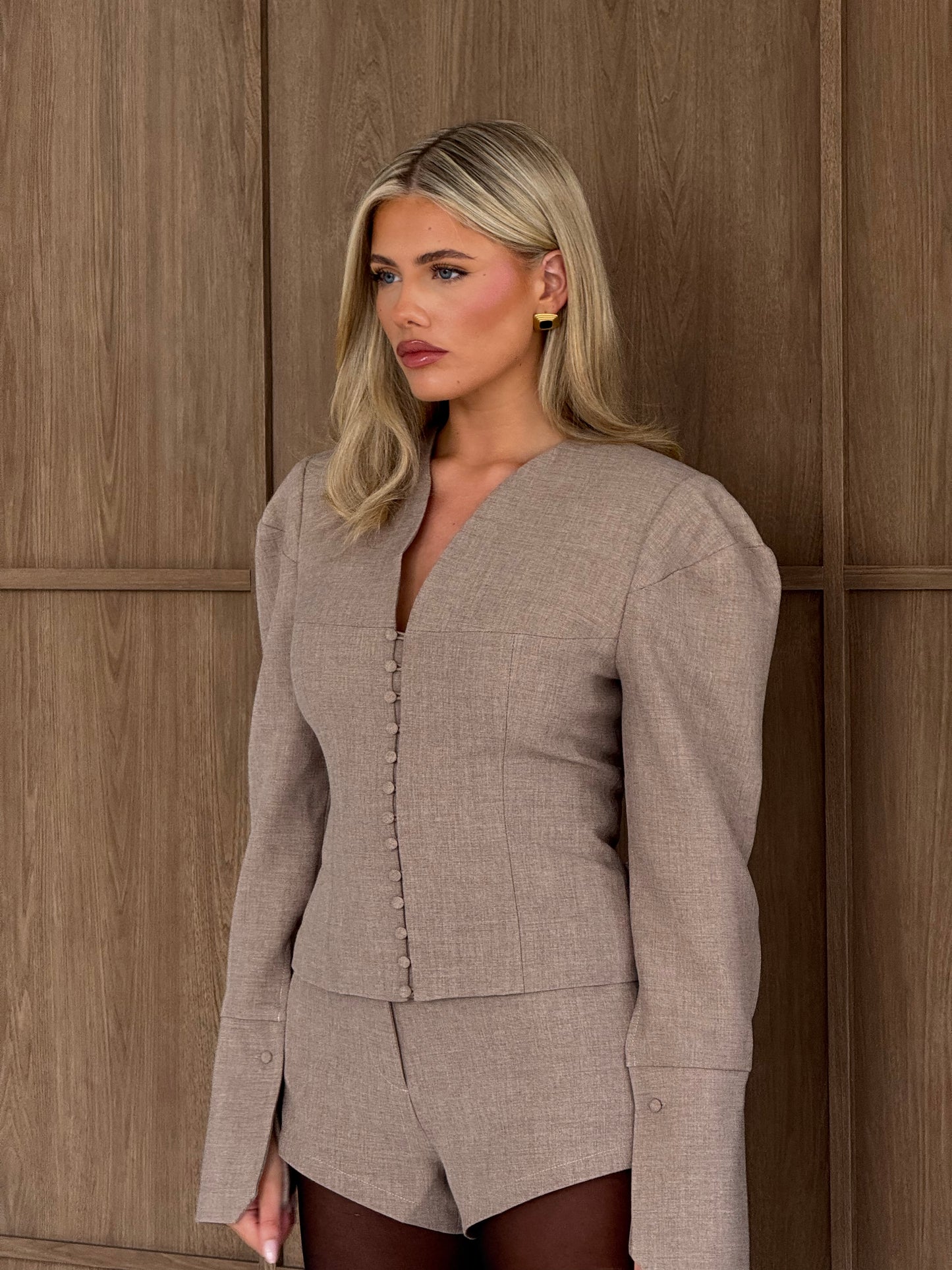 MARGOT BUTTON BLAZER | TAUPE