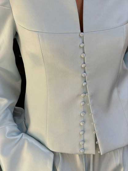 MARGOT STRUCTURED BLAZER |  BLUE SATIN