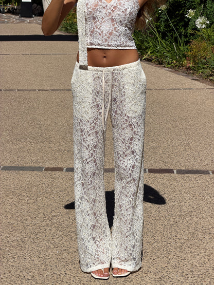 FLARED PANTS | EMBROIDERED PEARL LACE