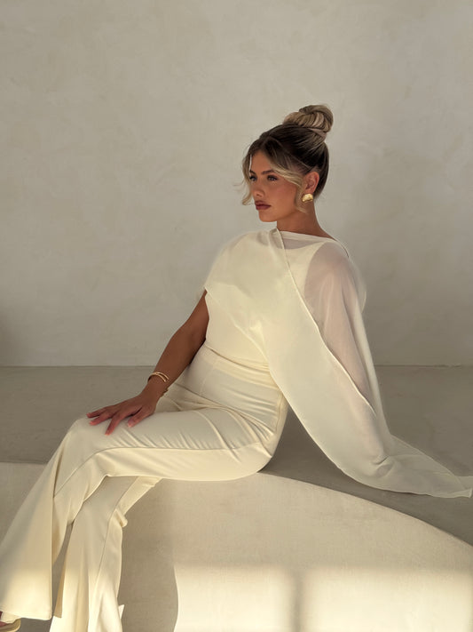 Chiffon Overlay Jumpsuit - Lemon